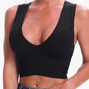 Black V-Neck ribbed Top